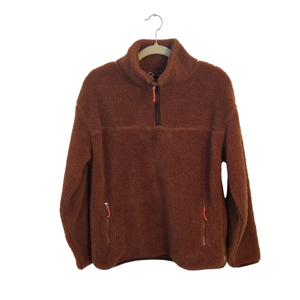 Eddie Bauer Fleece Pullover Women's Small Brown Quarter Zip Mock Neck Fall‎